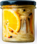 Herring with orange and colored pepper in lemon and honey marinade jar 250g